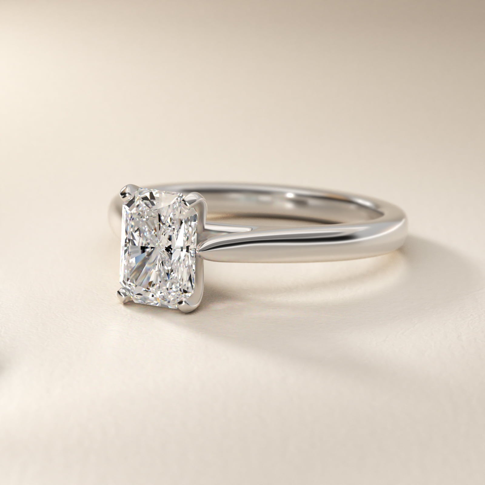 Tapered Cathedral Solitaire Engagement Ring in Platinum - Radiant Center