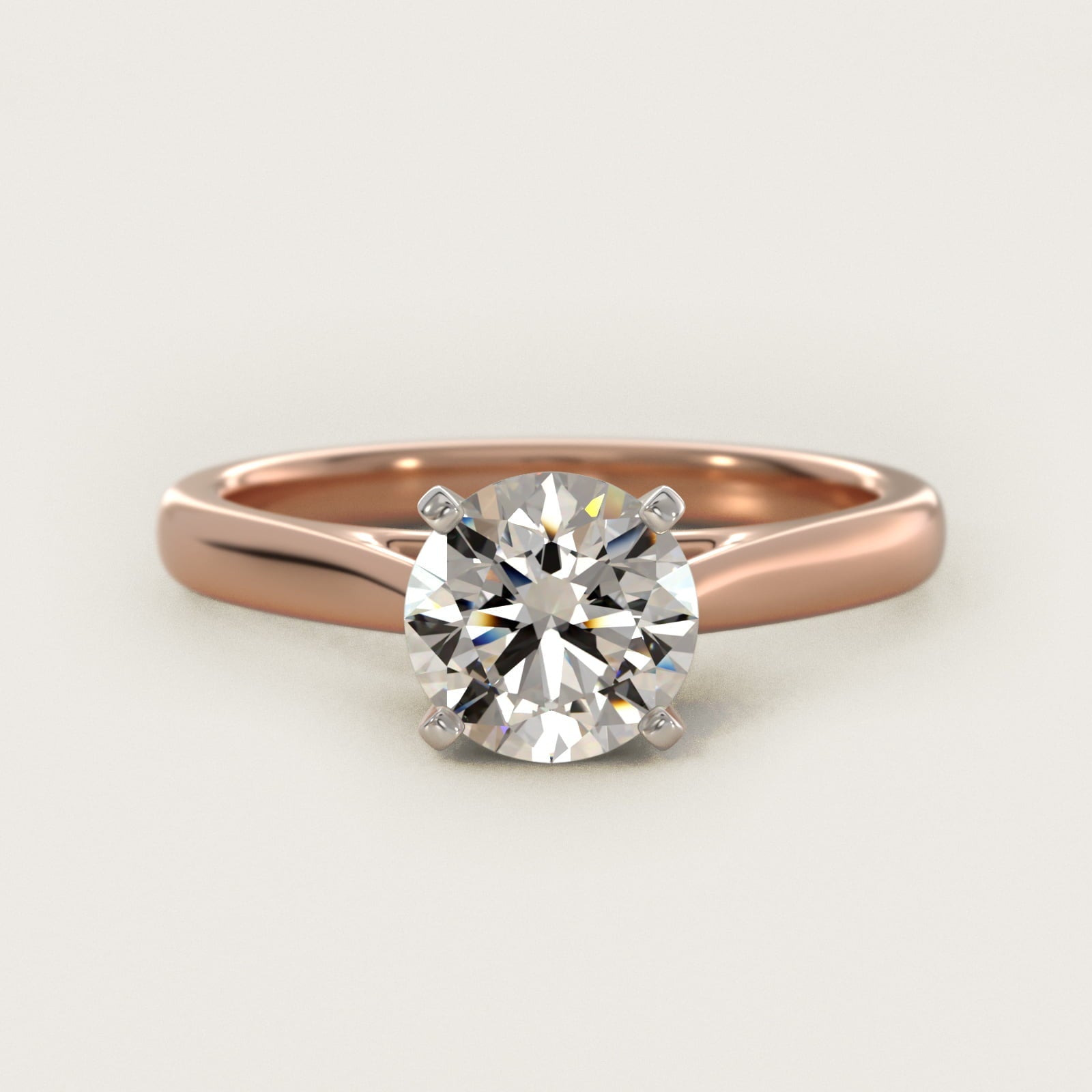Tapered Cathedral Solitaire Engagement Ring in 18k Rose Gold - Round Center