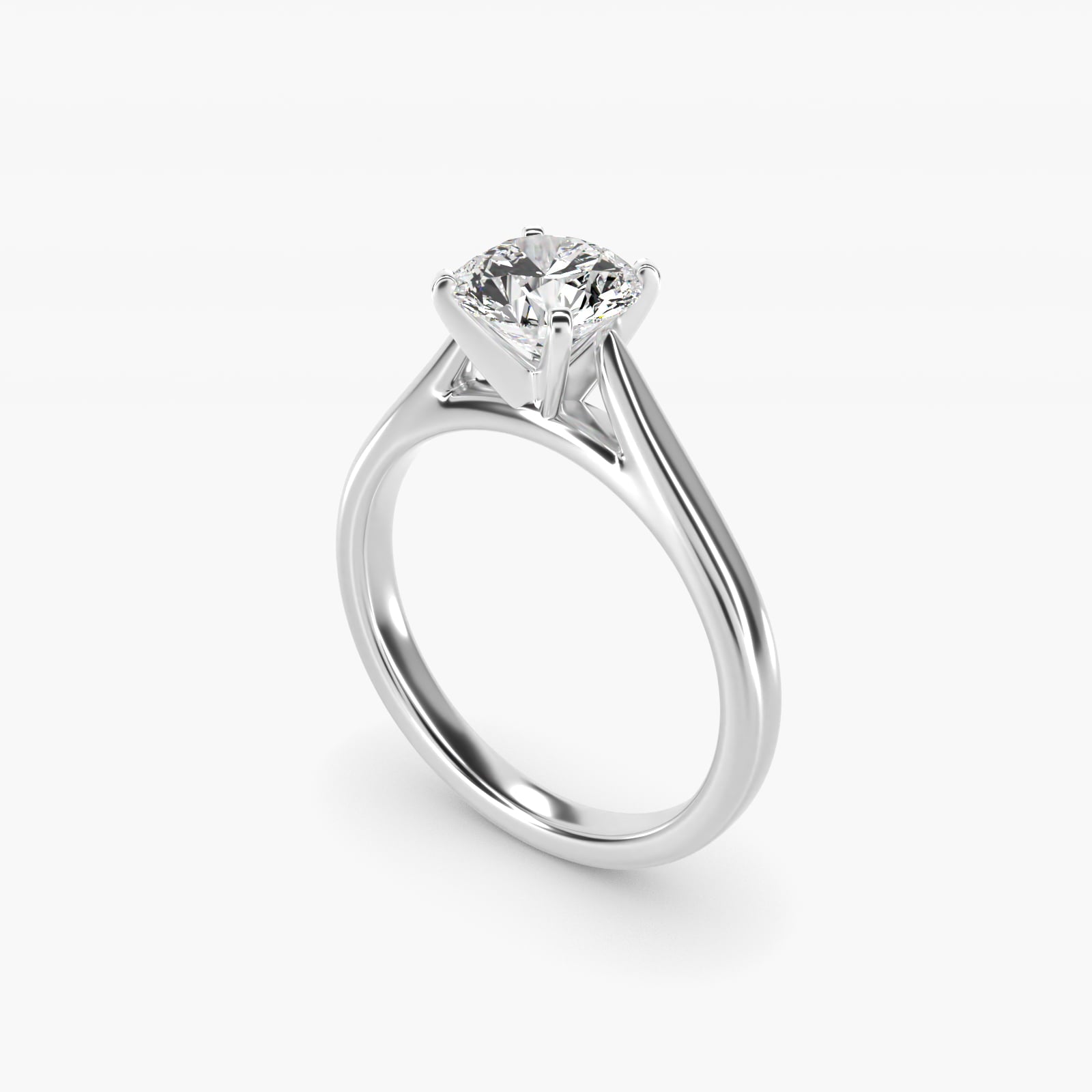 Tapered Cathedral Solitaire Engagement Ring in 14k White Gold - Round Center