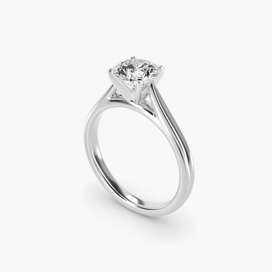 Tapered Cathedral Solitaire Engagement Ring in 18k White Gold - Round Center