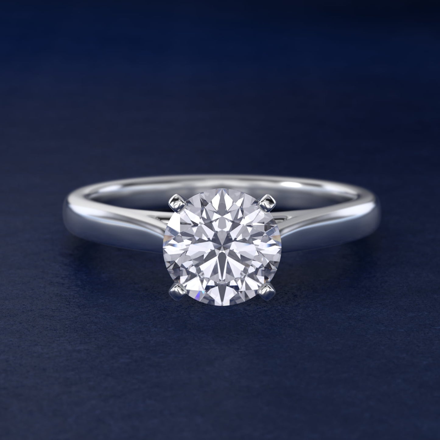 Tapered Cathedral Solitaire Engagement Ring in 14k White Gold - Round Center