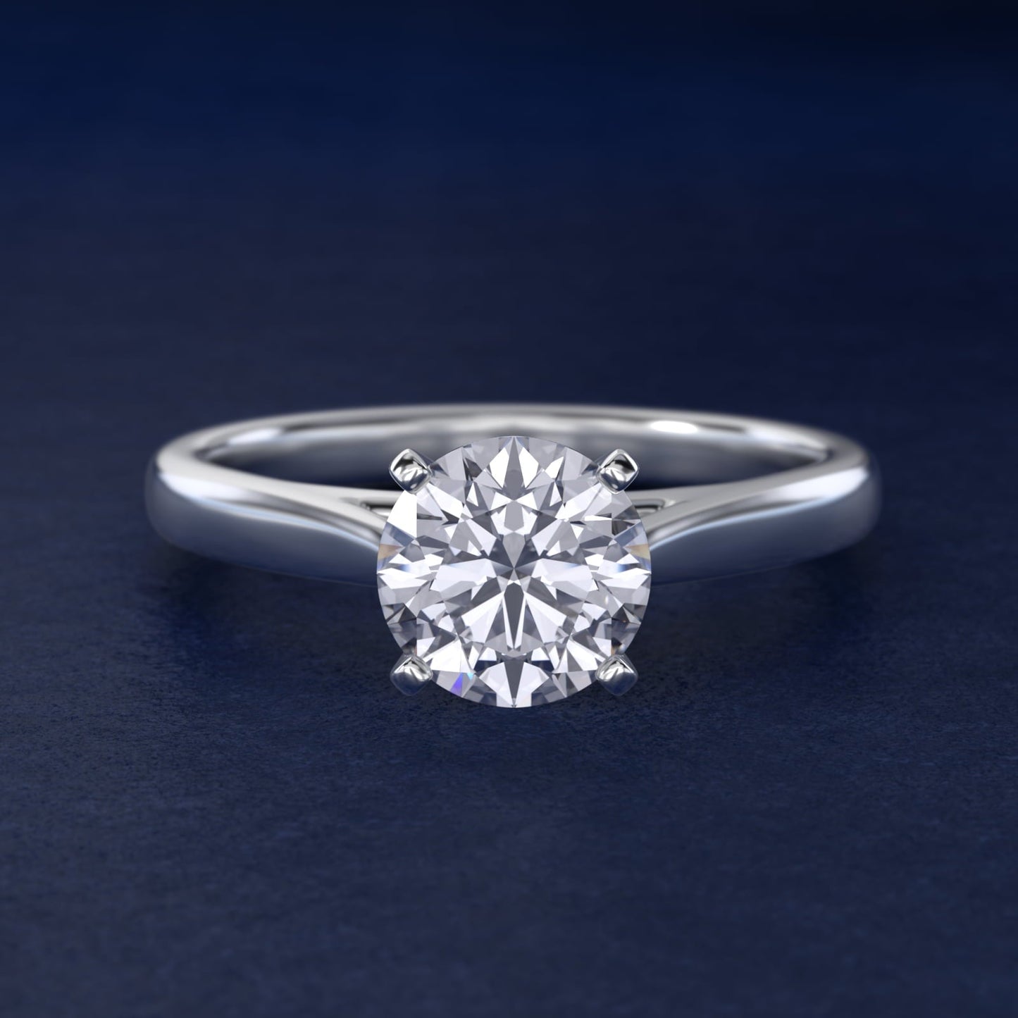 Tapered Cathedral Solitaire Engagement Ring in 18k White Gold - Round Center