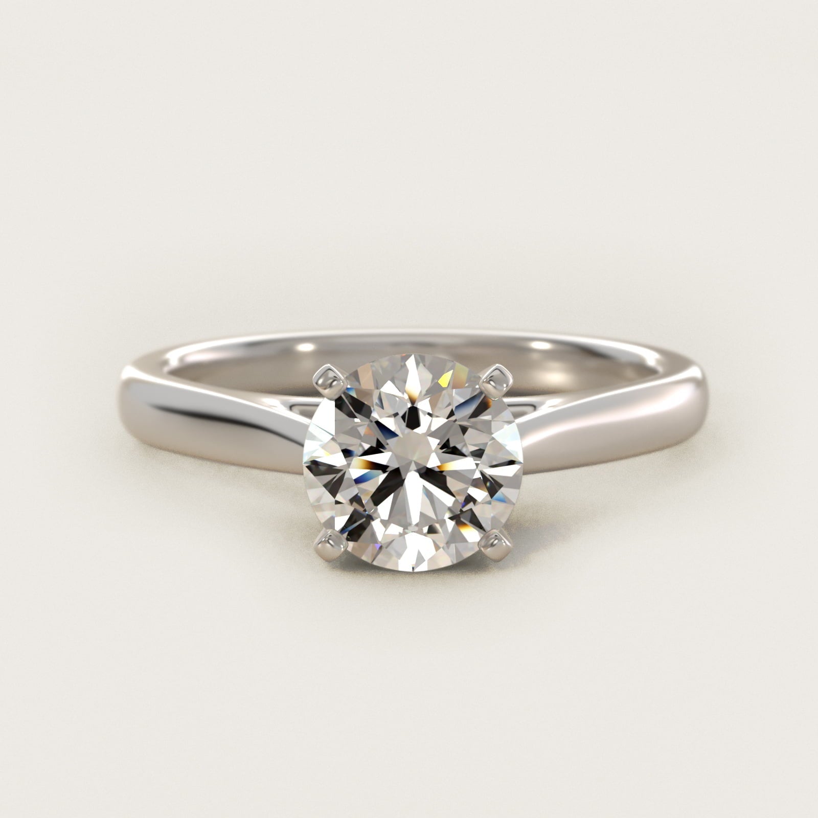 Tapered Cathedral Solitaire Engagement Ring in 18k White Gold - Round Center