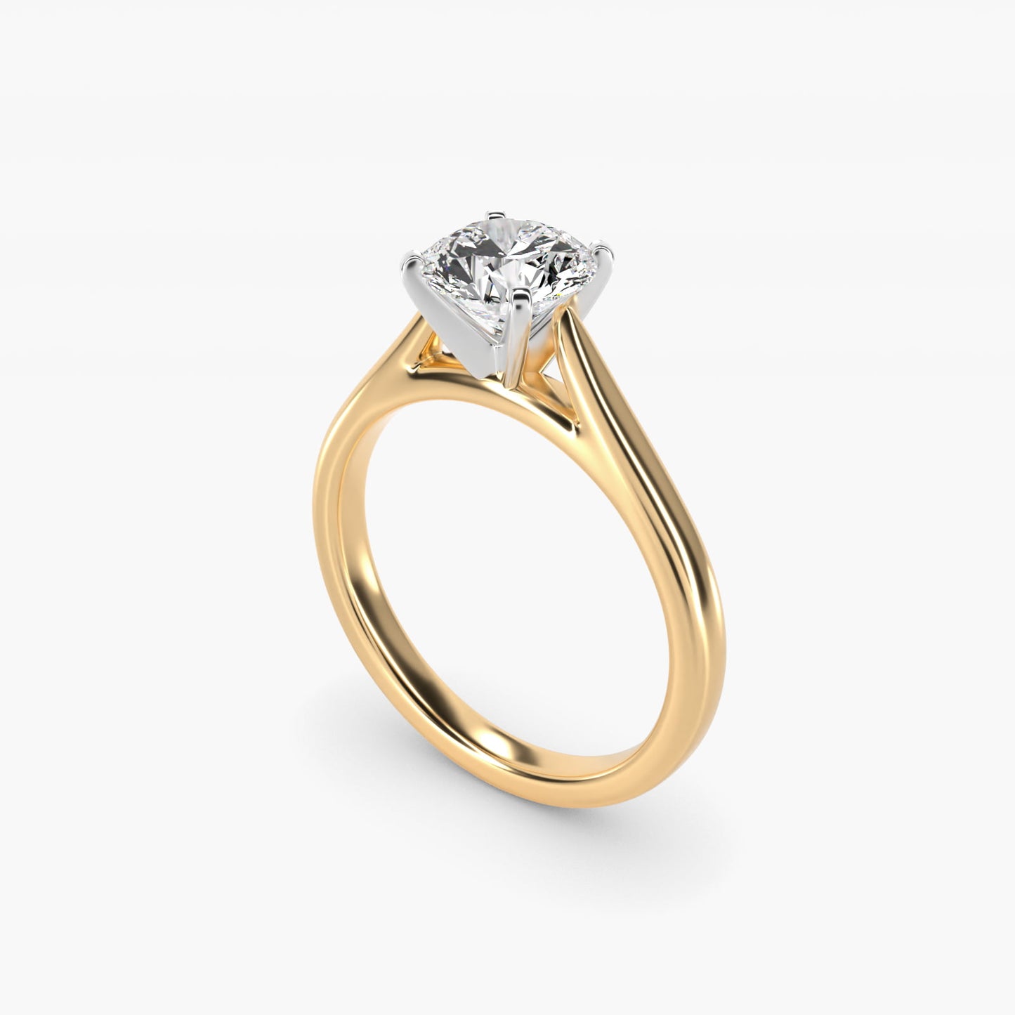 Tapered Cathedral Solitaire Engagement Ring in 14K Yellow Gold - Round Center
