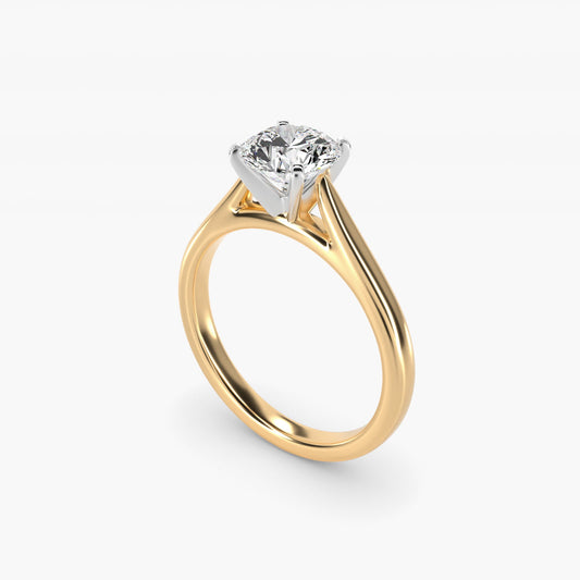 Tapered Cathedral Solitaire Engagement Ring in 14K Yellow Gold - Round Center