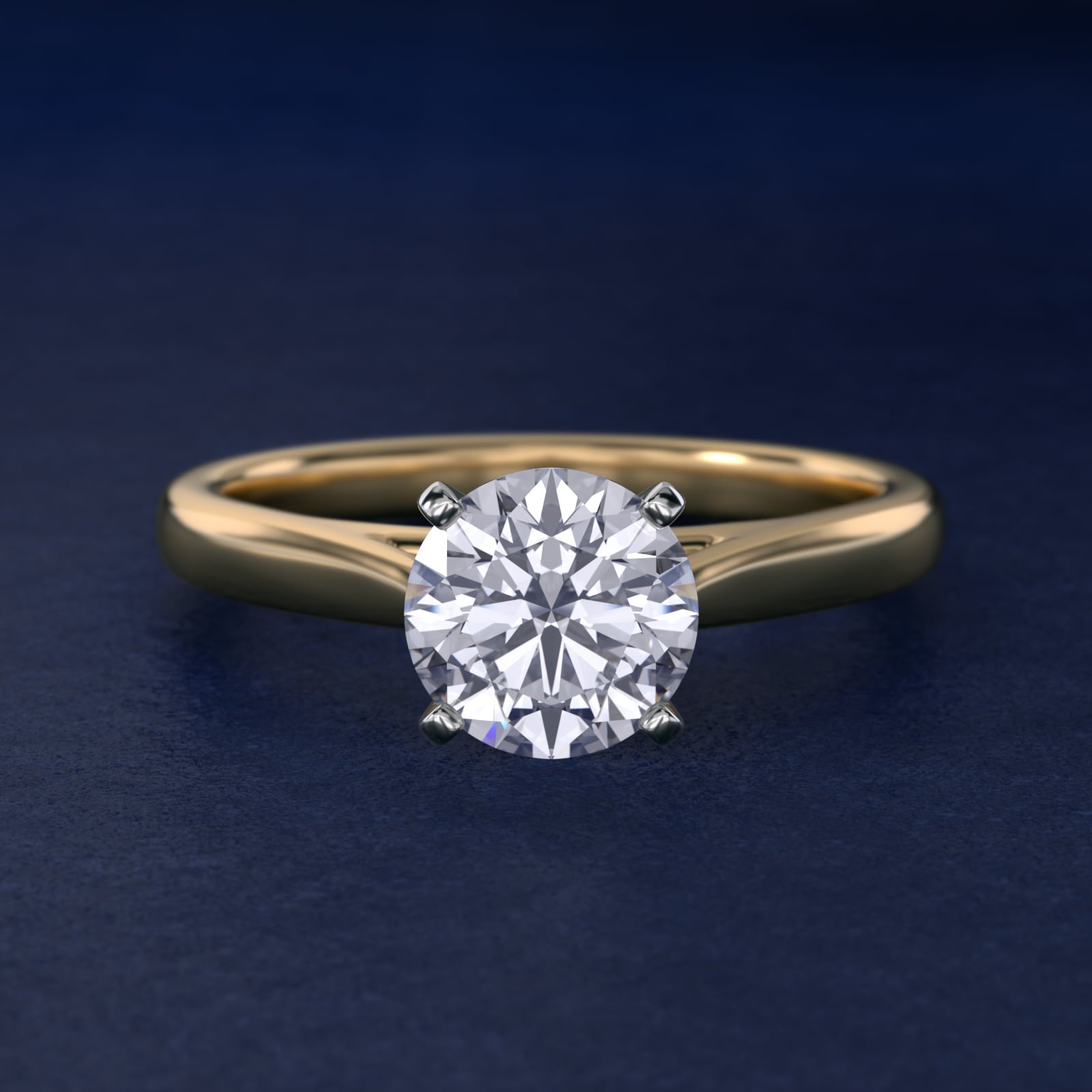 Tapered Cathedral Solitaire Engagement Ring in 14K Yellow Gold - Round Center