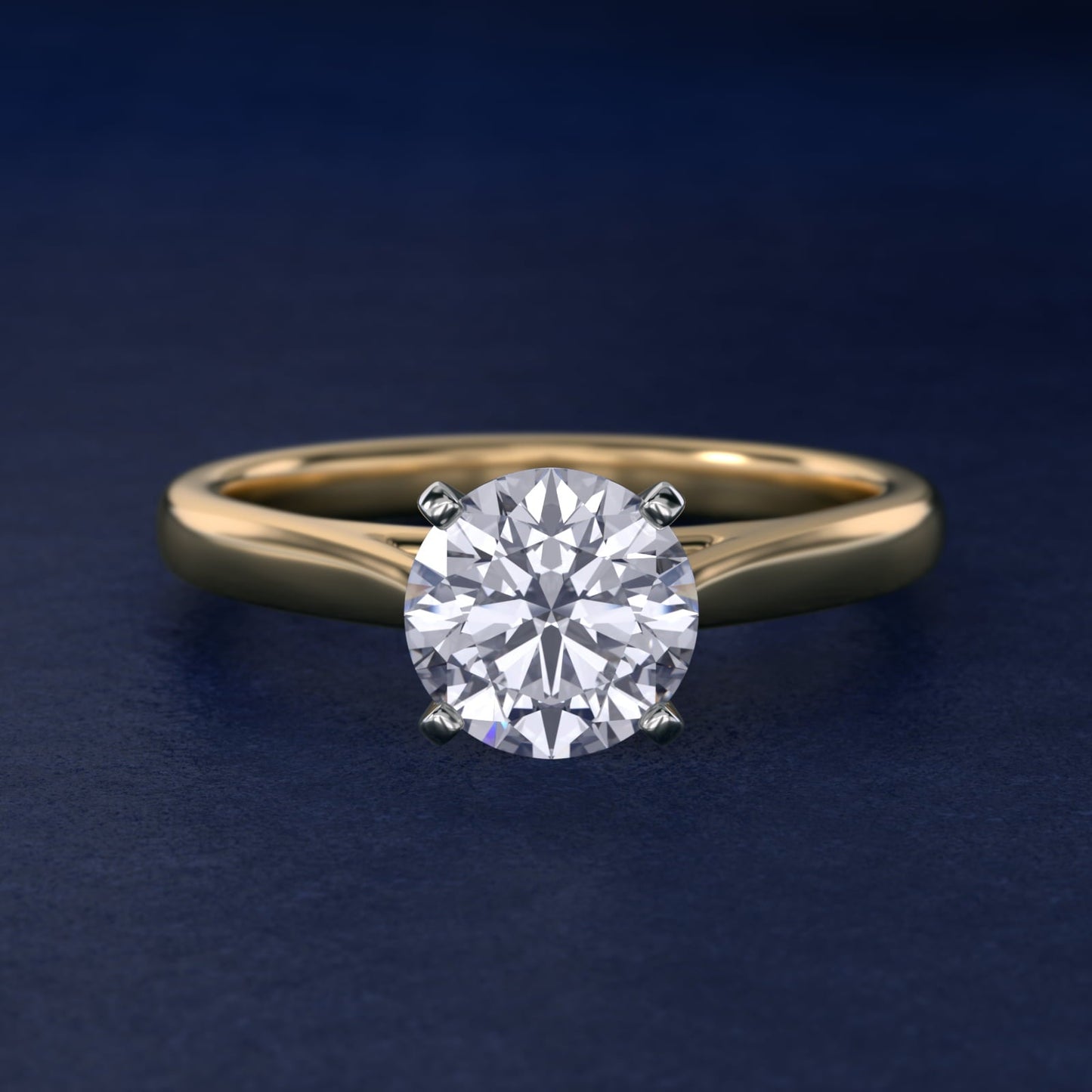 Tapered Cathedral Solitaire Engagement Ring in 18k Yellow Gold - Round Center