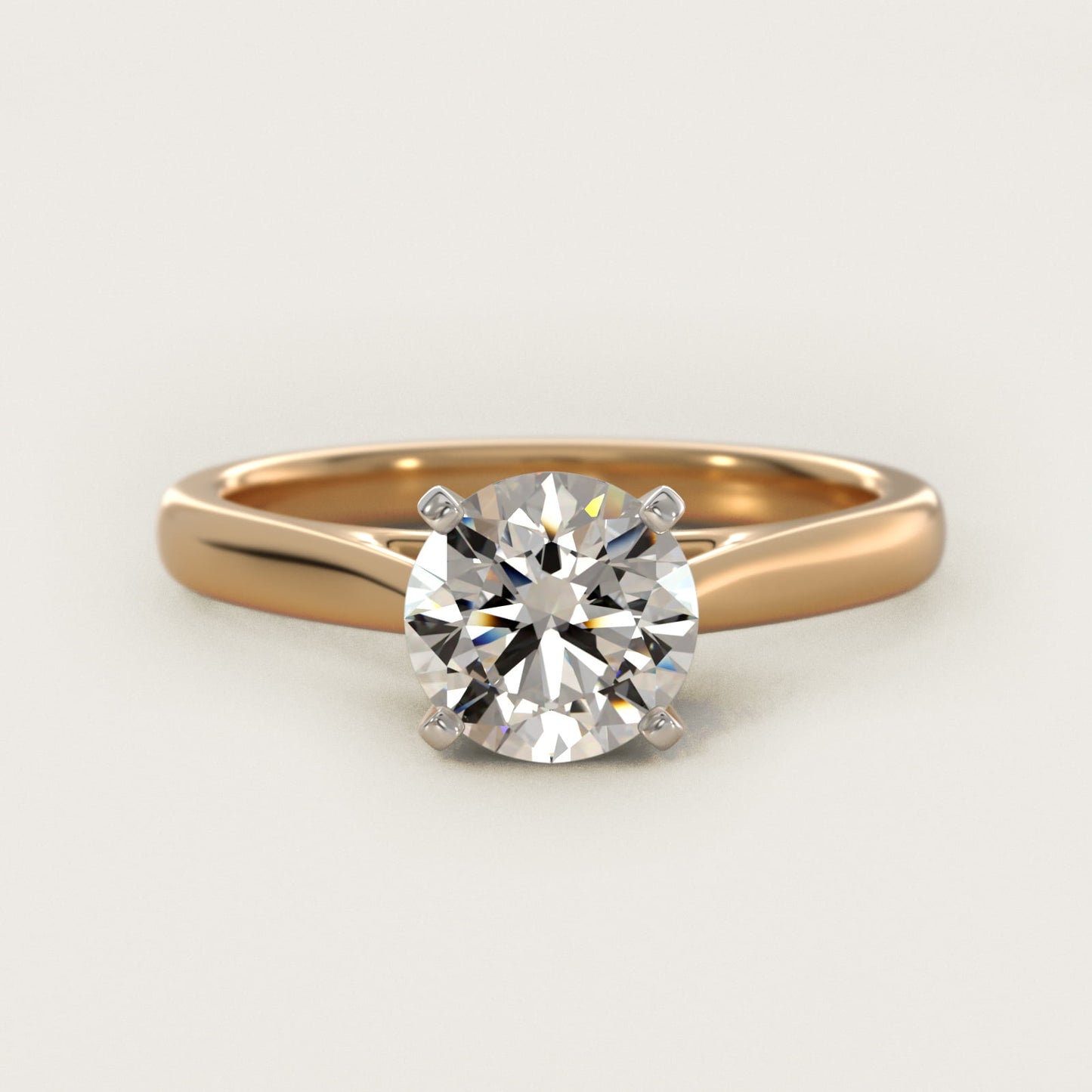 Tapered Cathedral Solitaire Engagement Ring in 14K Yellow Gold - Round Center