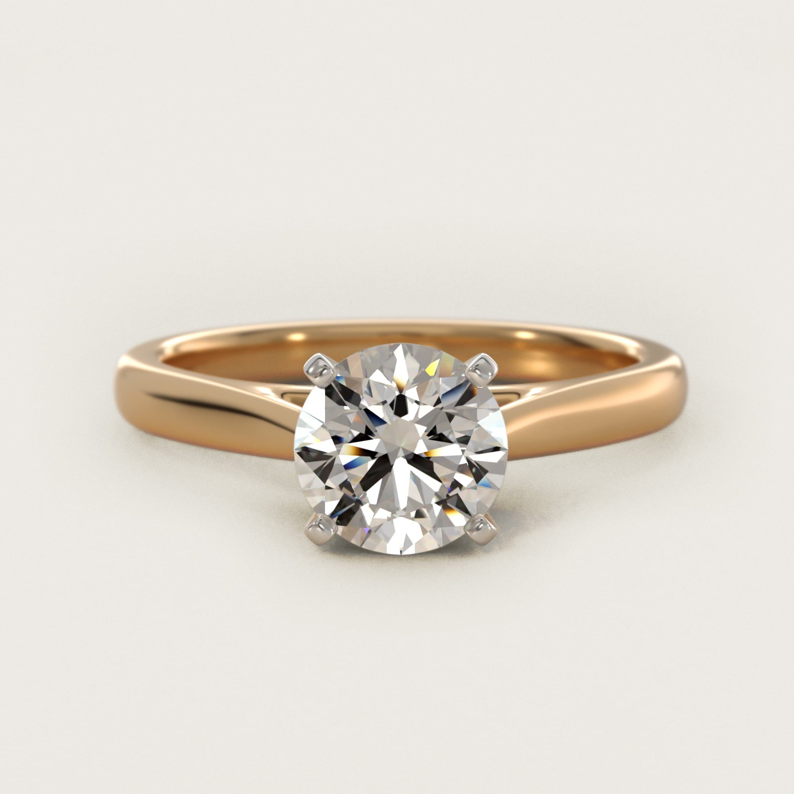 Tapered Cathedral Solitaire Engagement Ring in 14K Yellow Gold - Round Center