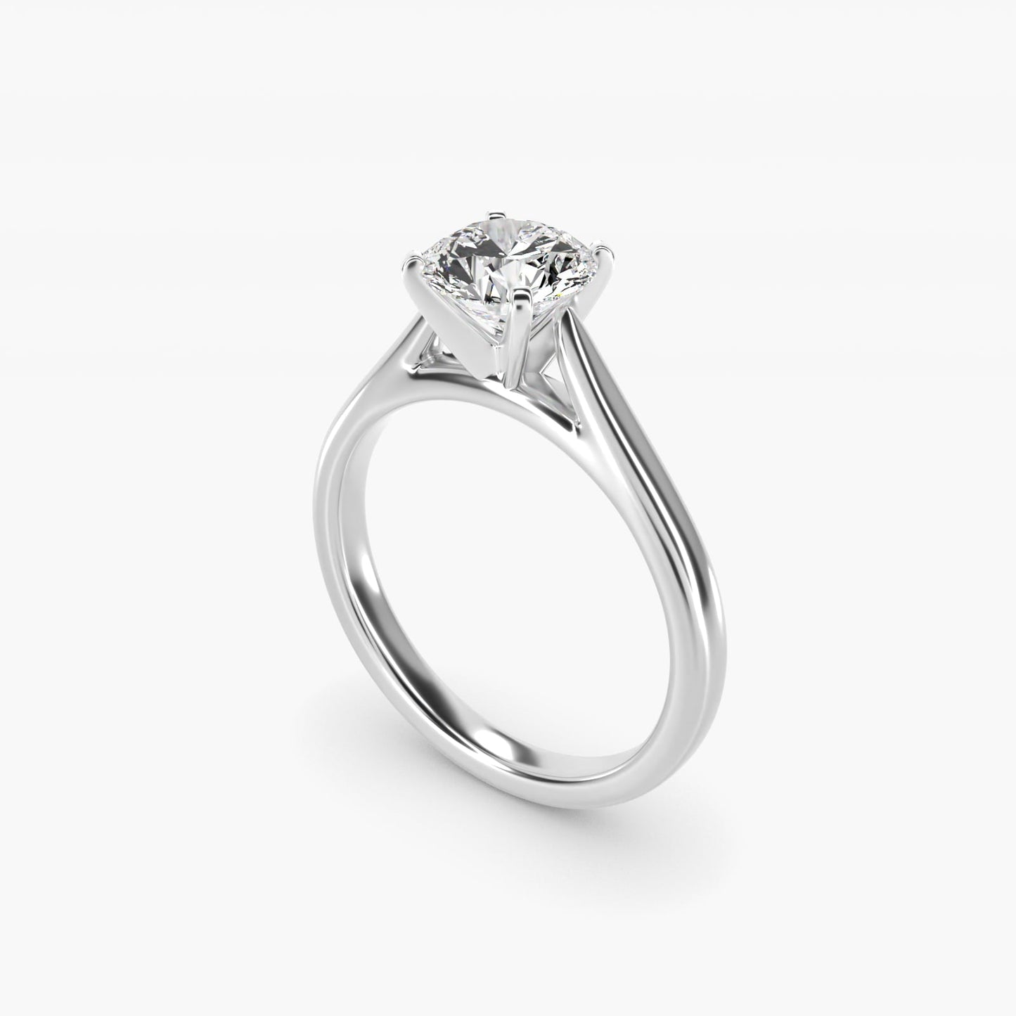 Tapered Cathedral Solitaire Engagement Ring in Platinum - Round Center