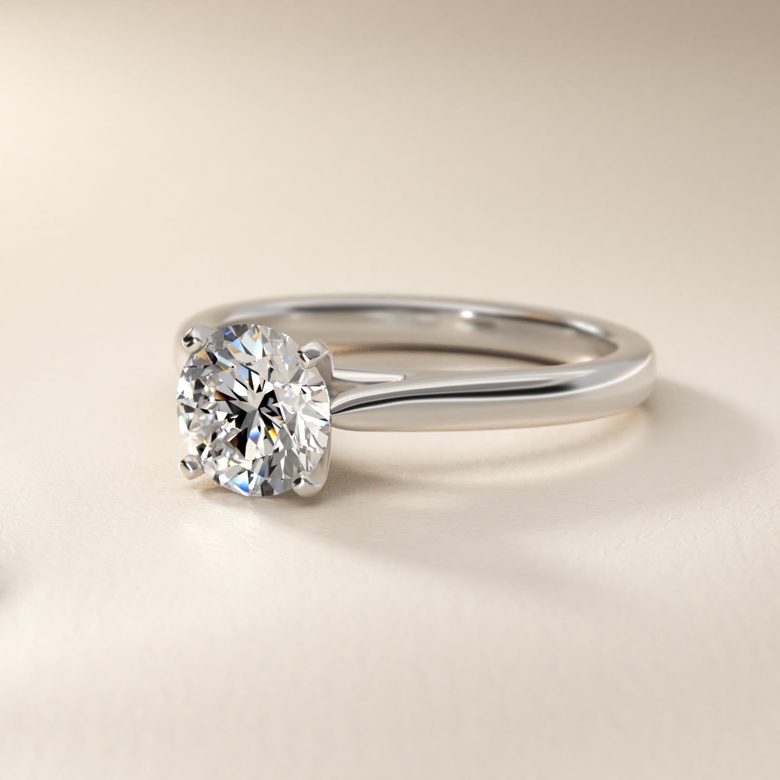 Tapered Cathedral Solitaire Engagement Ring in Platinum - Round Center