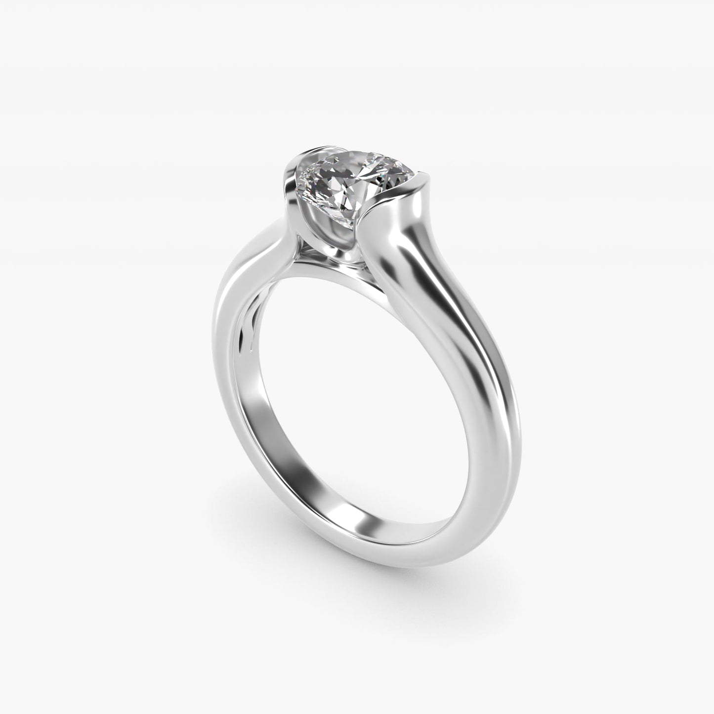 Tapered Half Bezel Tension Engagement Ring In 14K White Gold By James Allen - Round Center