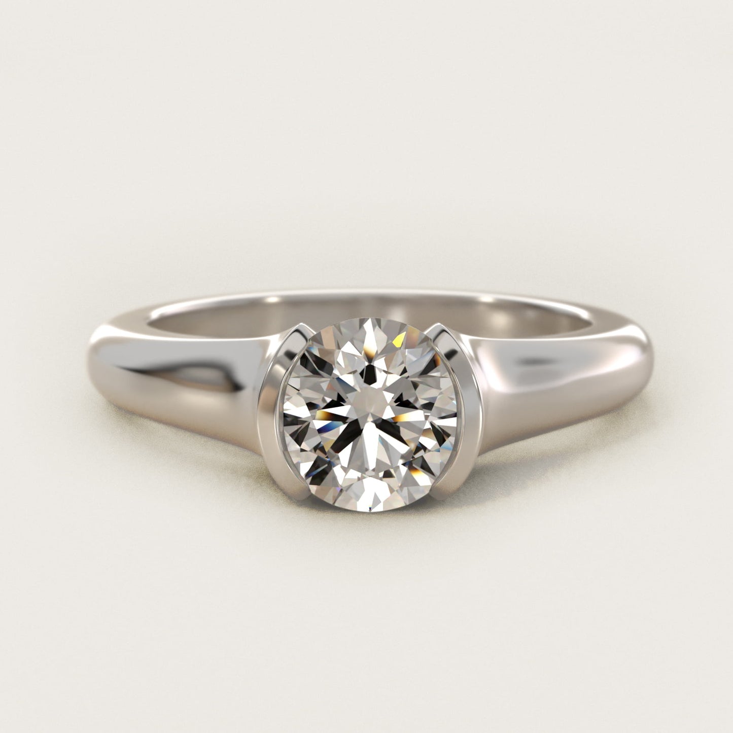 Tapered Half Bezel Tension Engagement Ring In 14K White Gold By James Allen - Round Center