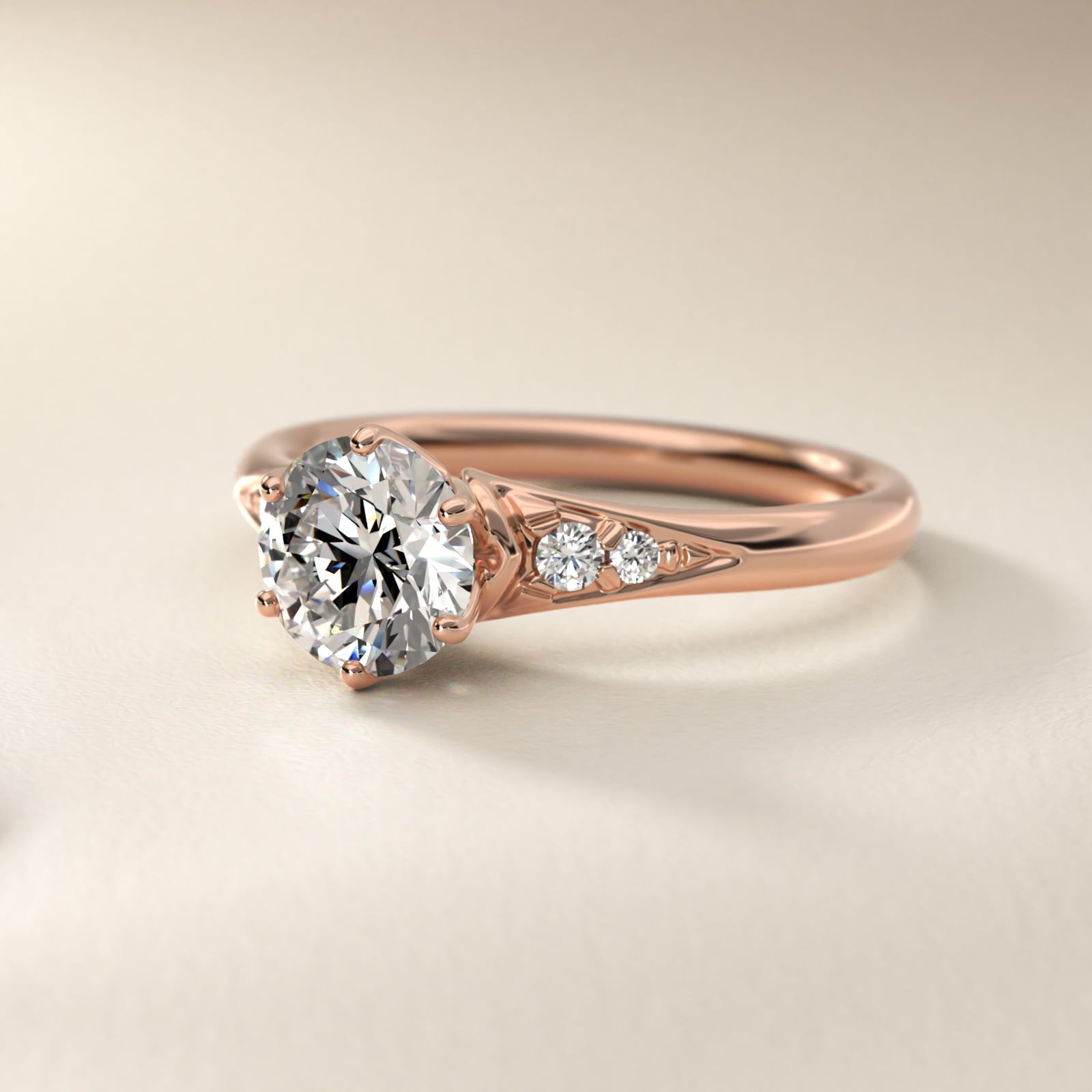 Tapered PavŽ Side Stone Diamond Engagement Ring In 14K Rose Gold By James Allen - Round Center