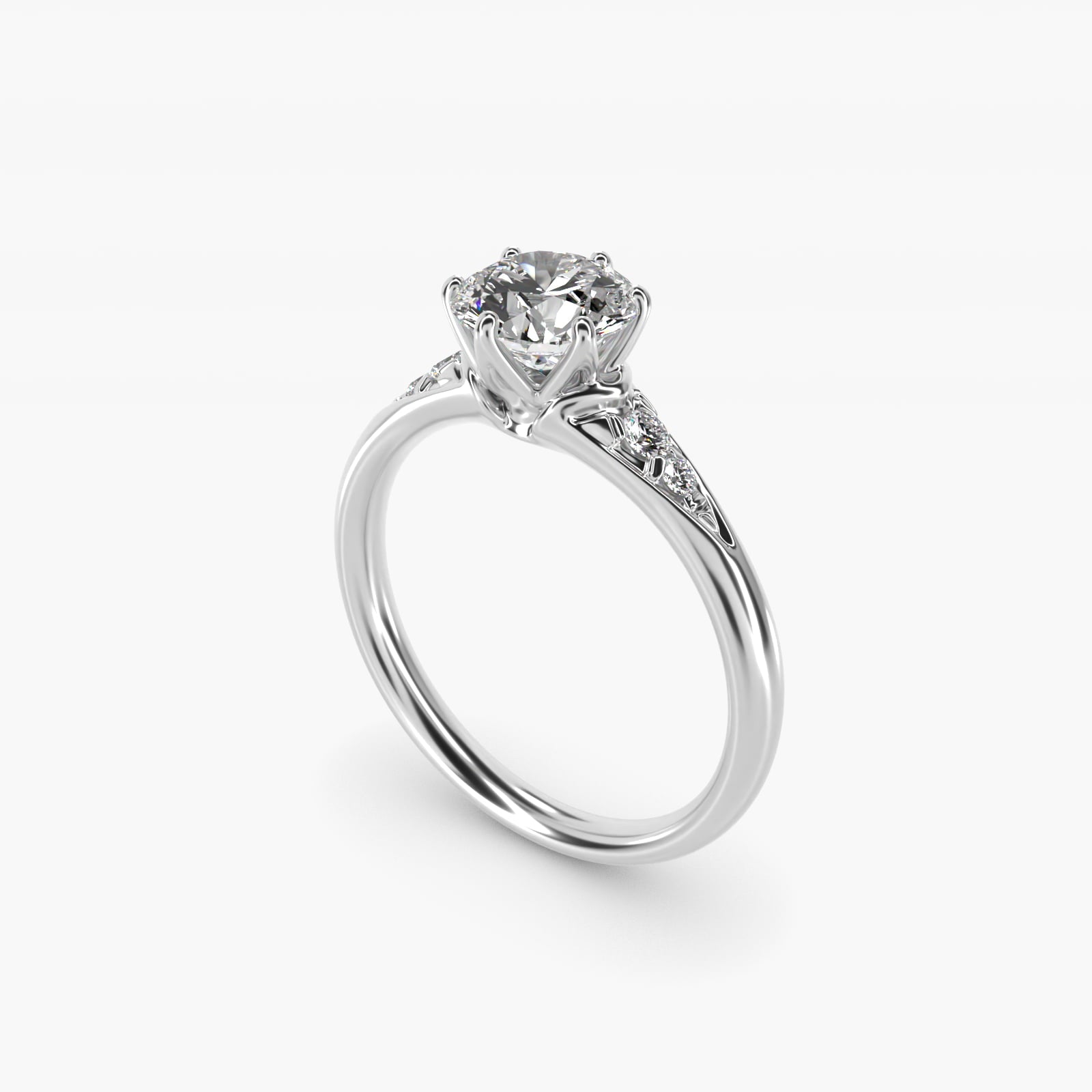 Tapered PavŽ Side Stone Diamond Engagement Ring In 14K White Gold By James Allen - Round Center