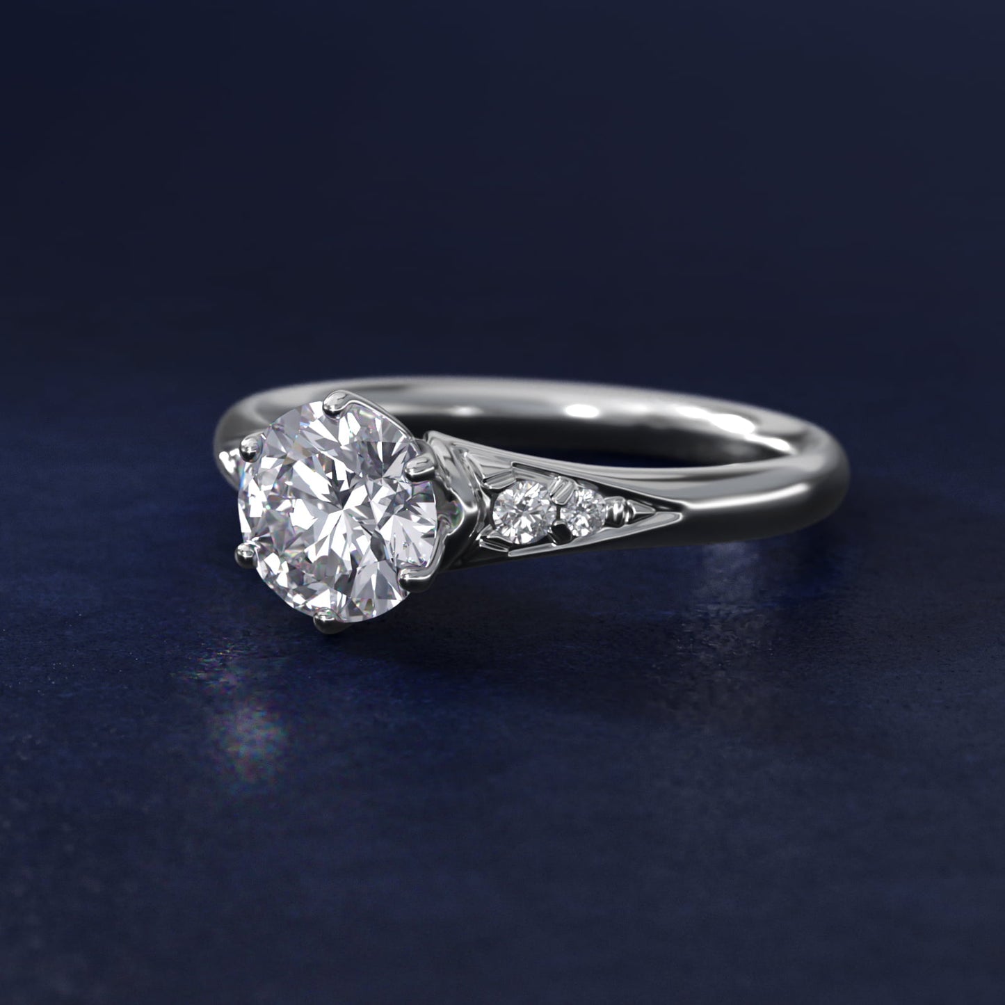 Tapered PavŽ Side Stone Diamond Engagement Ring In 14K White Gold By James Allen - Round Center