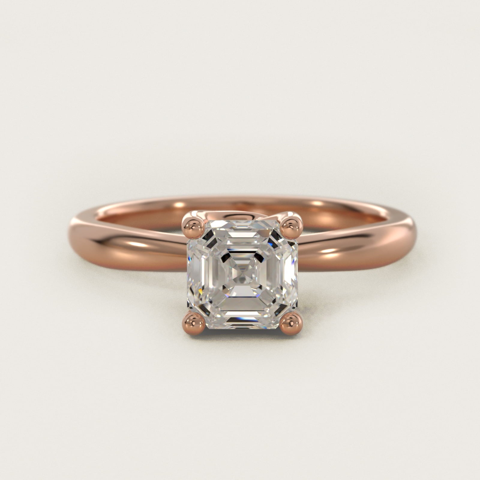 Tapered Ribbon Solitaire Engagement Ring in 14k Rose Gold - Asscher Center