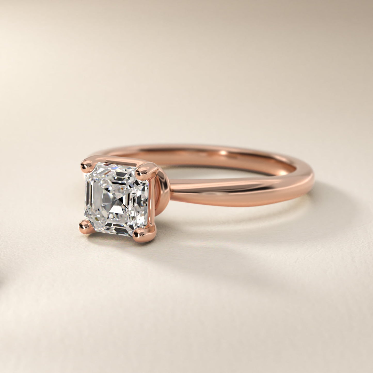 Tapered Ribbon Solitaire Engagement Ring in 14k Rose Gold - Asscher Center