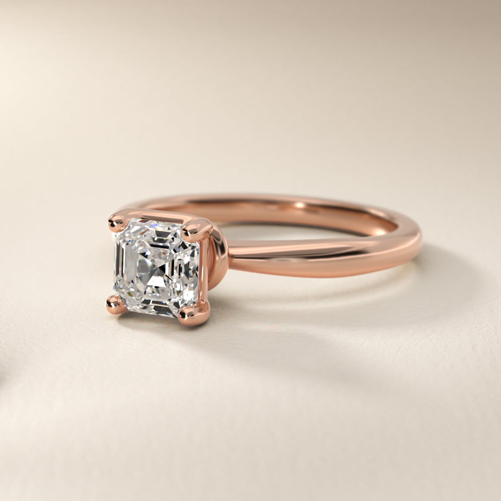Tapered Ribbon Solitaire Engagement Ring in 14k Rose Gold - Asscher Center