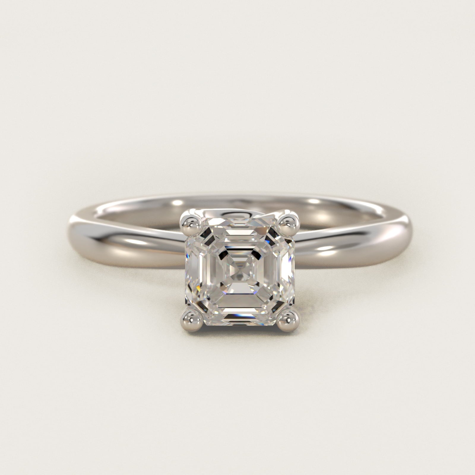 Tapered Ribbon Solitaire Engagement Ring in 14k White Gold - Asscher Center