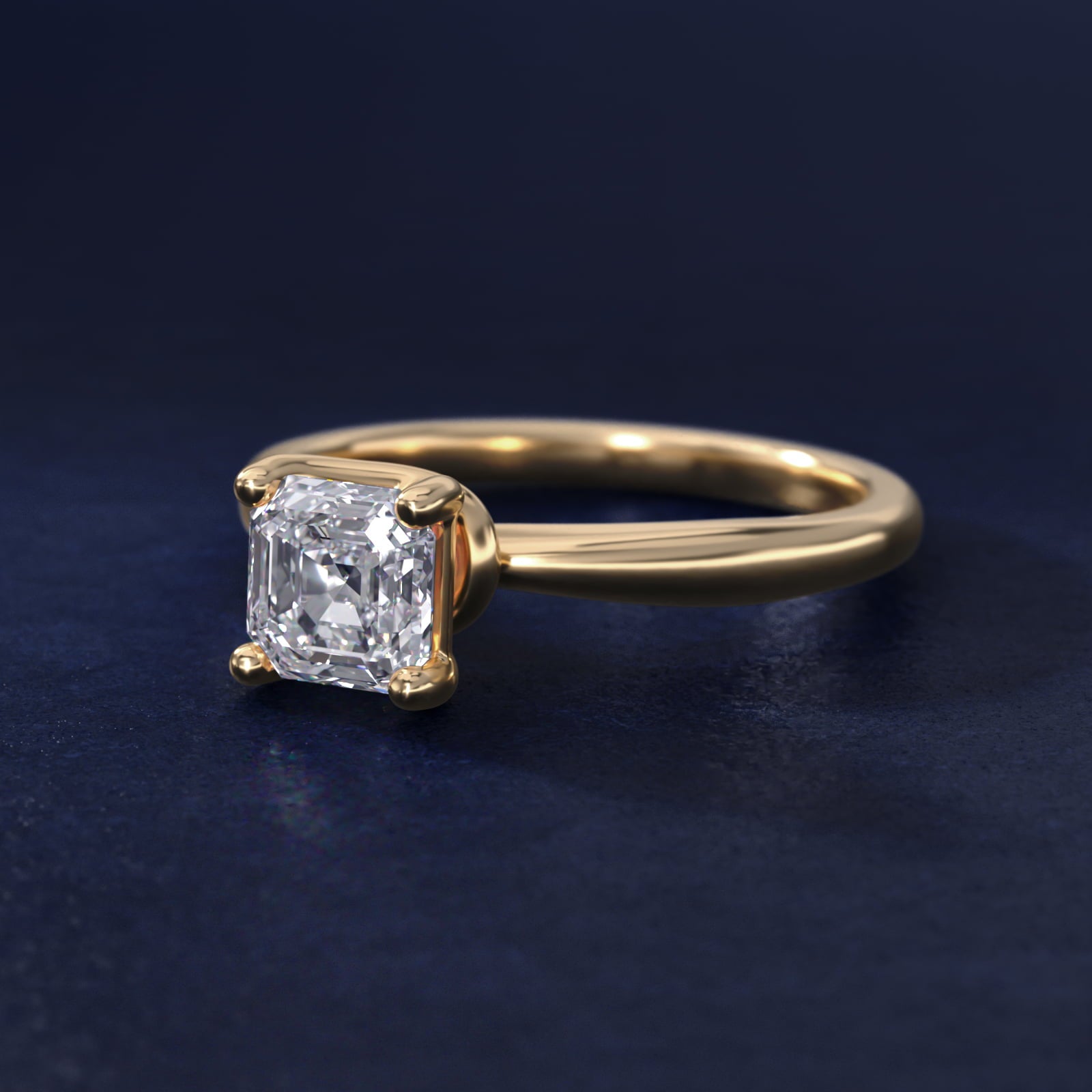 Tapered Ribbon Solitaire Engagement Ring in 14k Yellow Gold - Asscher Center