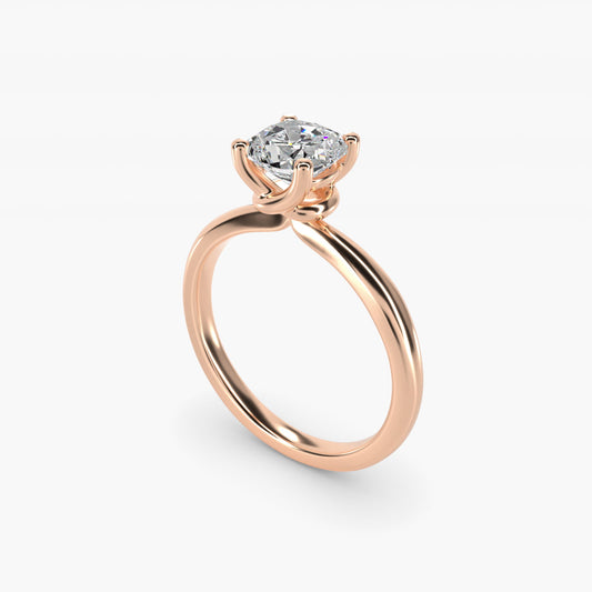 Tapered Ribbon Solitaire Engagement Ring in 14k Rose Gold - Cushion Center