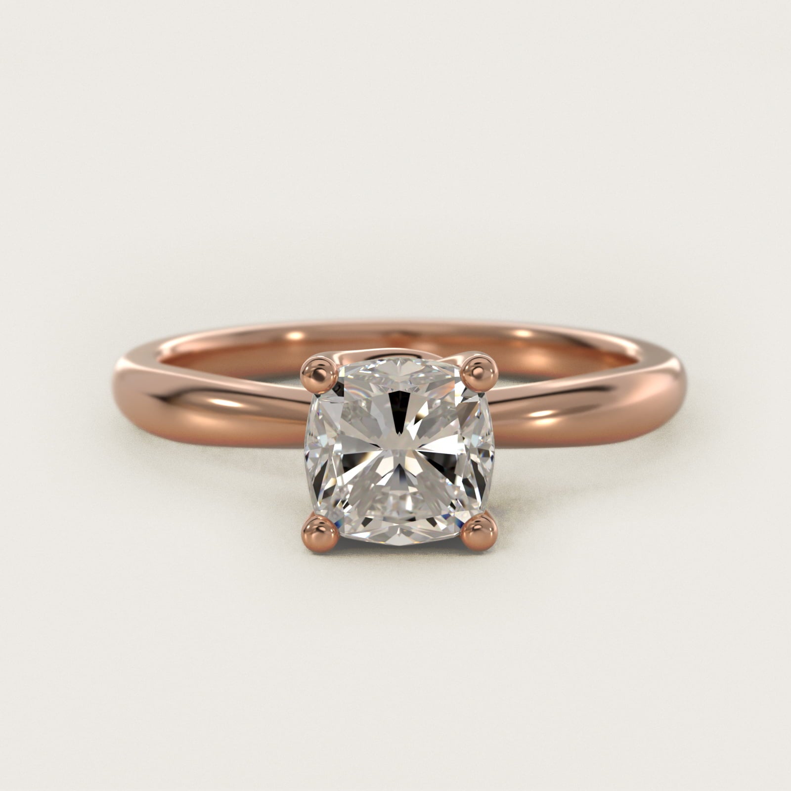 Tapered Ribbon Solitaire Engagement Ring in 14k Rose Gold - Cushion Center