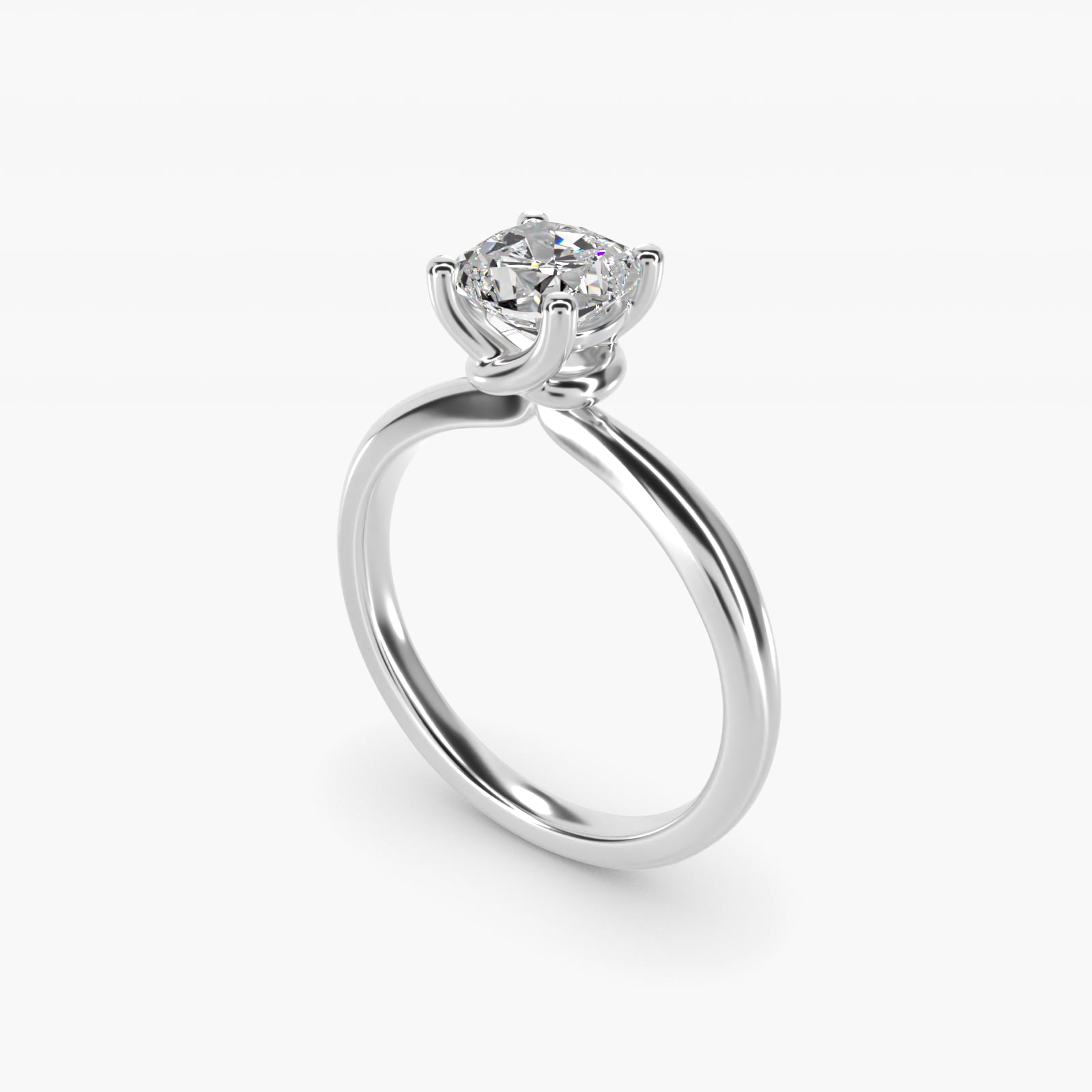 Tapered Ribbon Solitaire Engagement Ring in 14k White Gold - Cushion Center