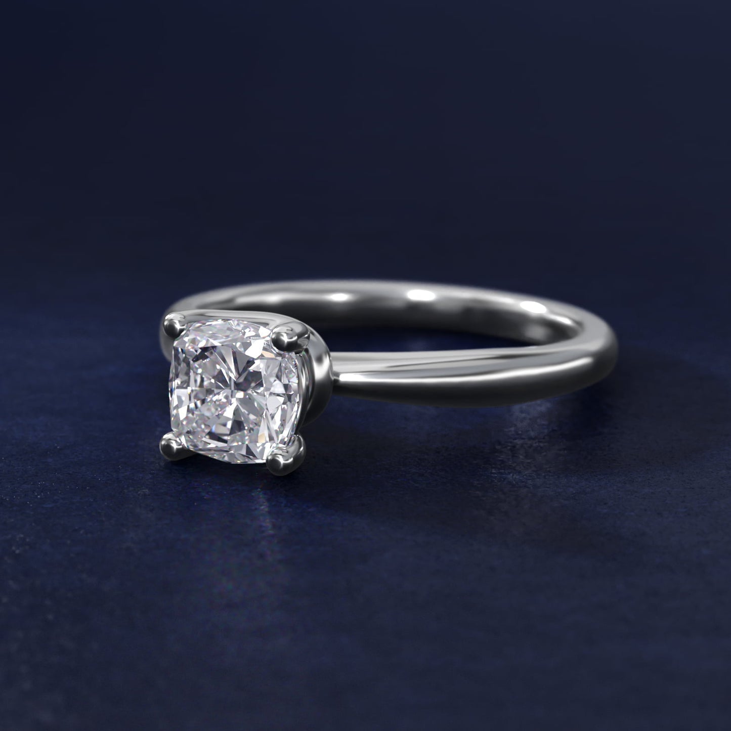 Tapered Ribbon Solitaire Engagement Ring in 14k White Gold - Cushion Center