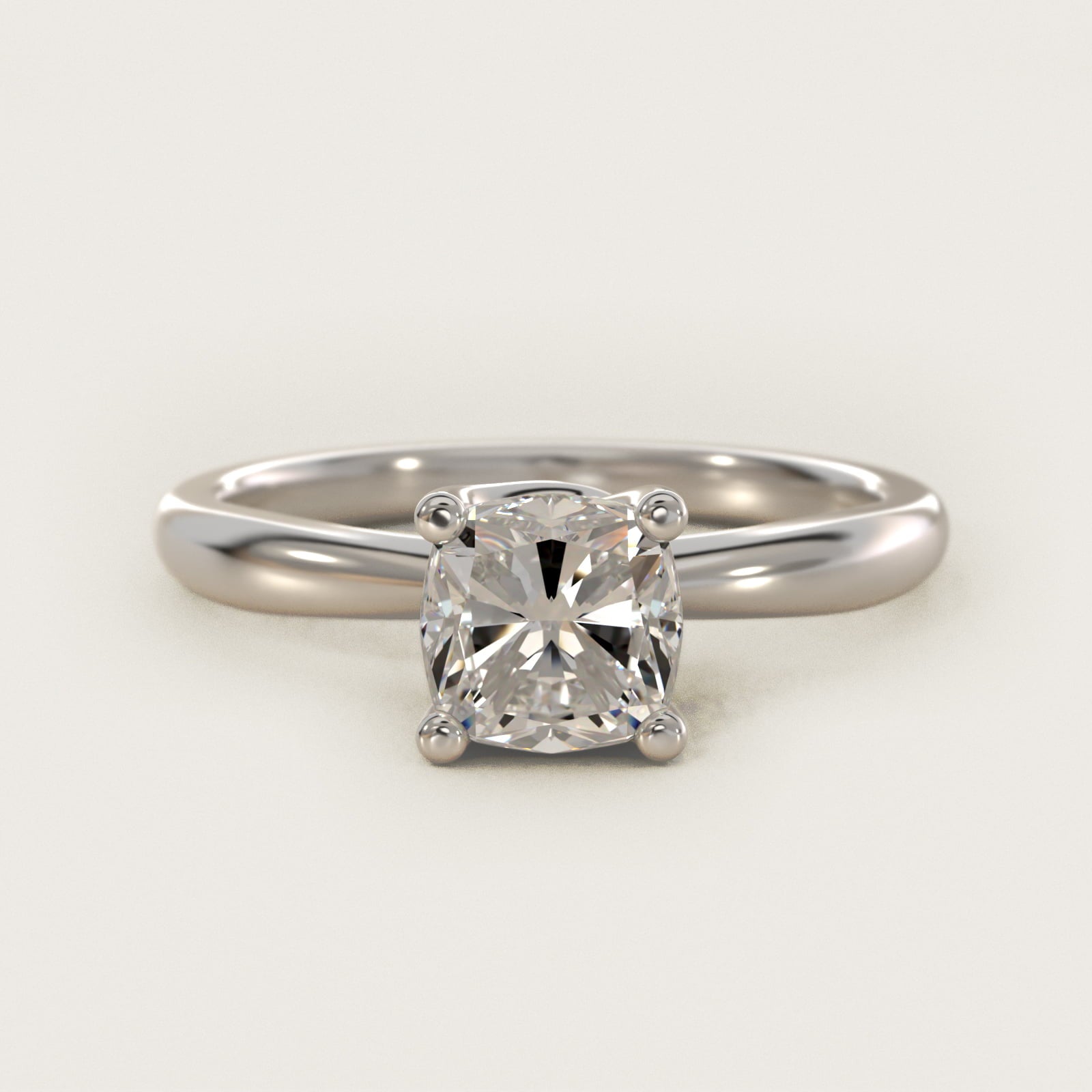 Tapered Ribbon Solitaire Engagement Ring in 14k White Gold - Cushion Center