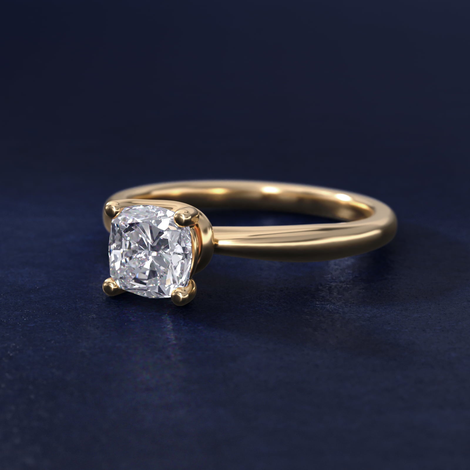 Tapered Ribbon Solitaire Engagement Ring in 14k Yellow Gold - Cushion Center