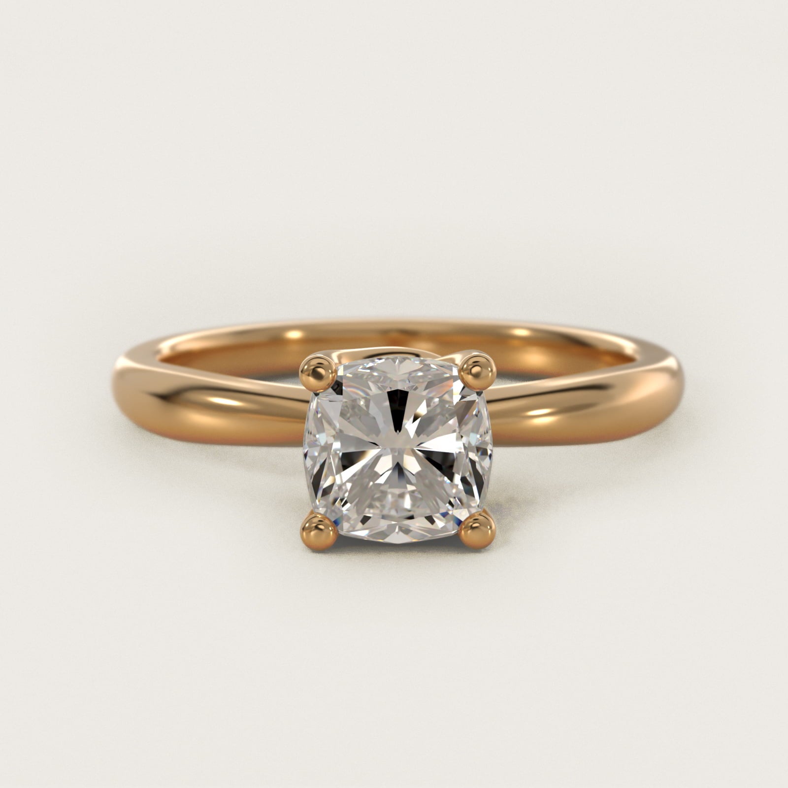 Tapered Ribbon Solitaire Engagement Ring in 14k Yellow Gold - Cushion Center