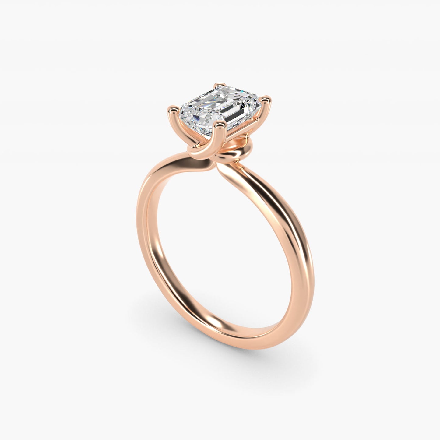 Tapered Ribbon Solitaire Engagement Ring in 18k Rose Gold - Emerald Center