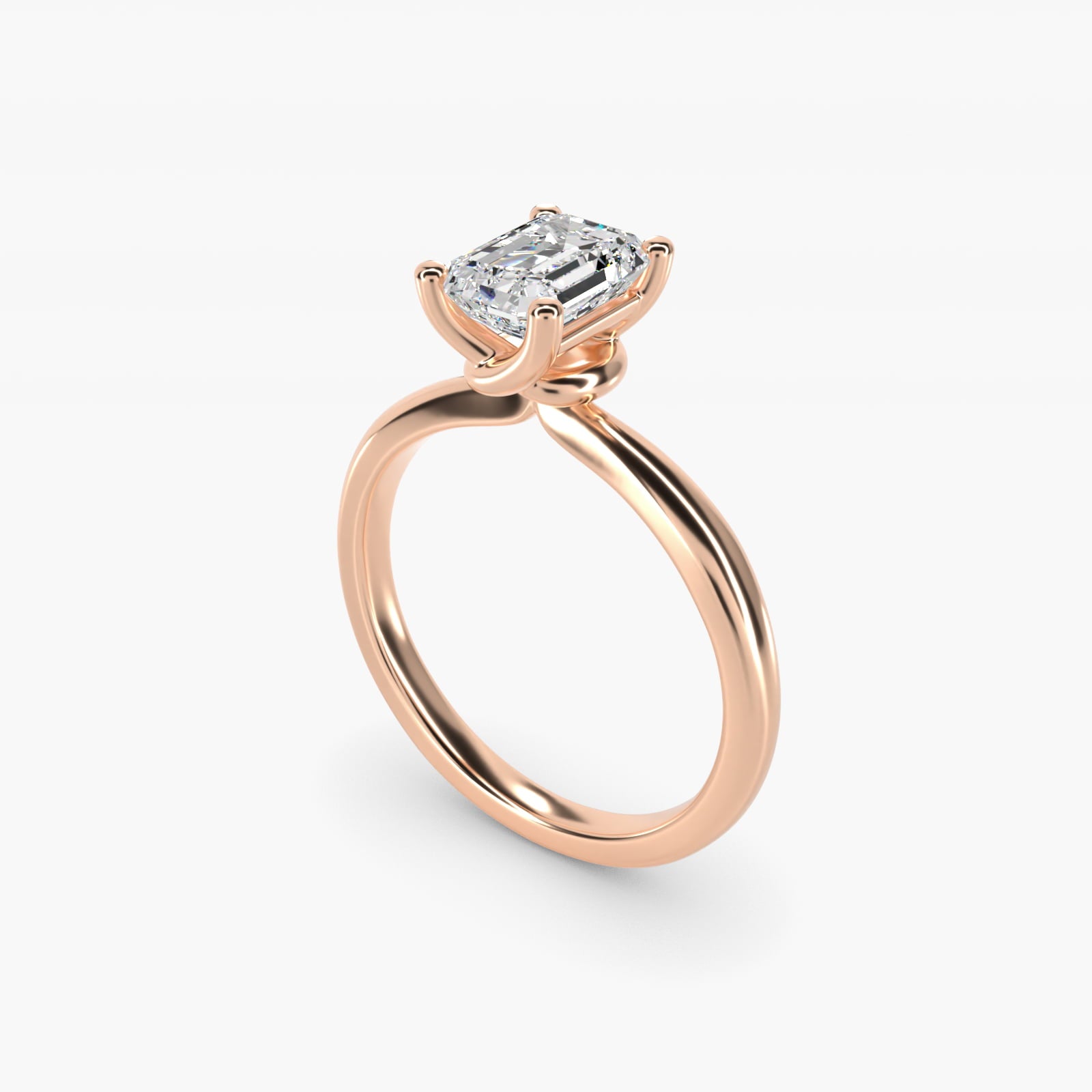 Tapered Ribbon Solitaire Engagement Ring in 18k Rose Gold - Emerald Center