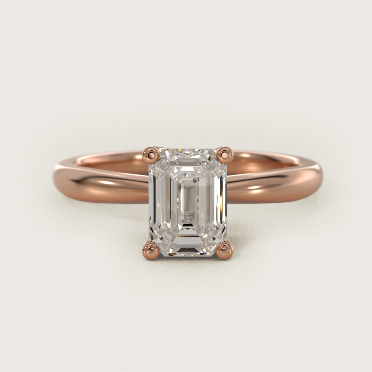 Tapered Ribbon Solitaire Engagement Ring in 18k Rose Gold - Emerald Center