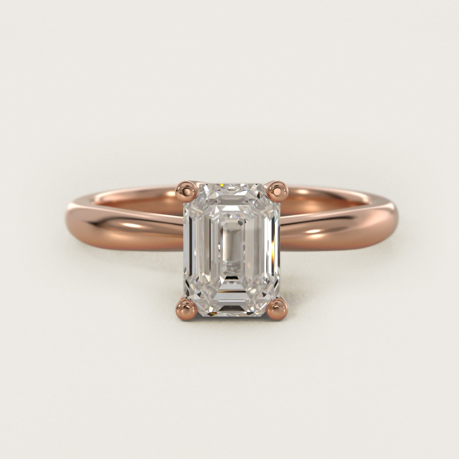 Tapered Ribbon Solitaire Engagement Ring in 18k Rose Gold - Emerald Center