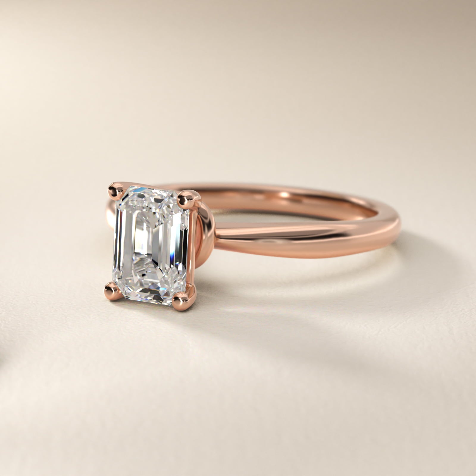 Tapered Ribbon Solitaire Engagement Ring in 18k Rose Gold - Emerald Center