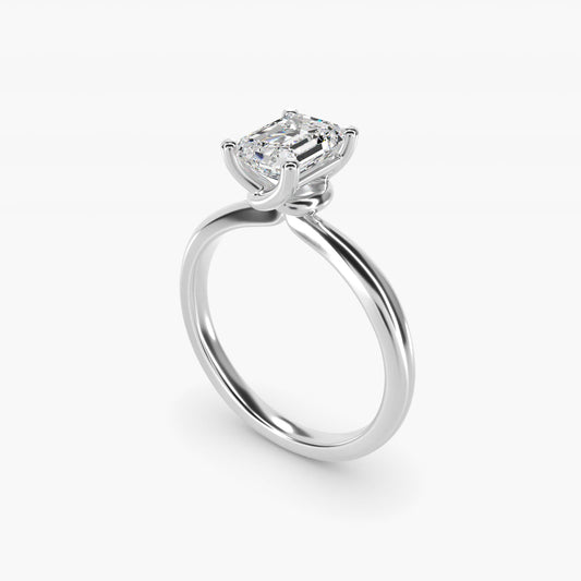 Tapered Ribbon Solitaire Engagement Ring in 14k White Gold - Emerald Center
