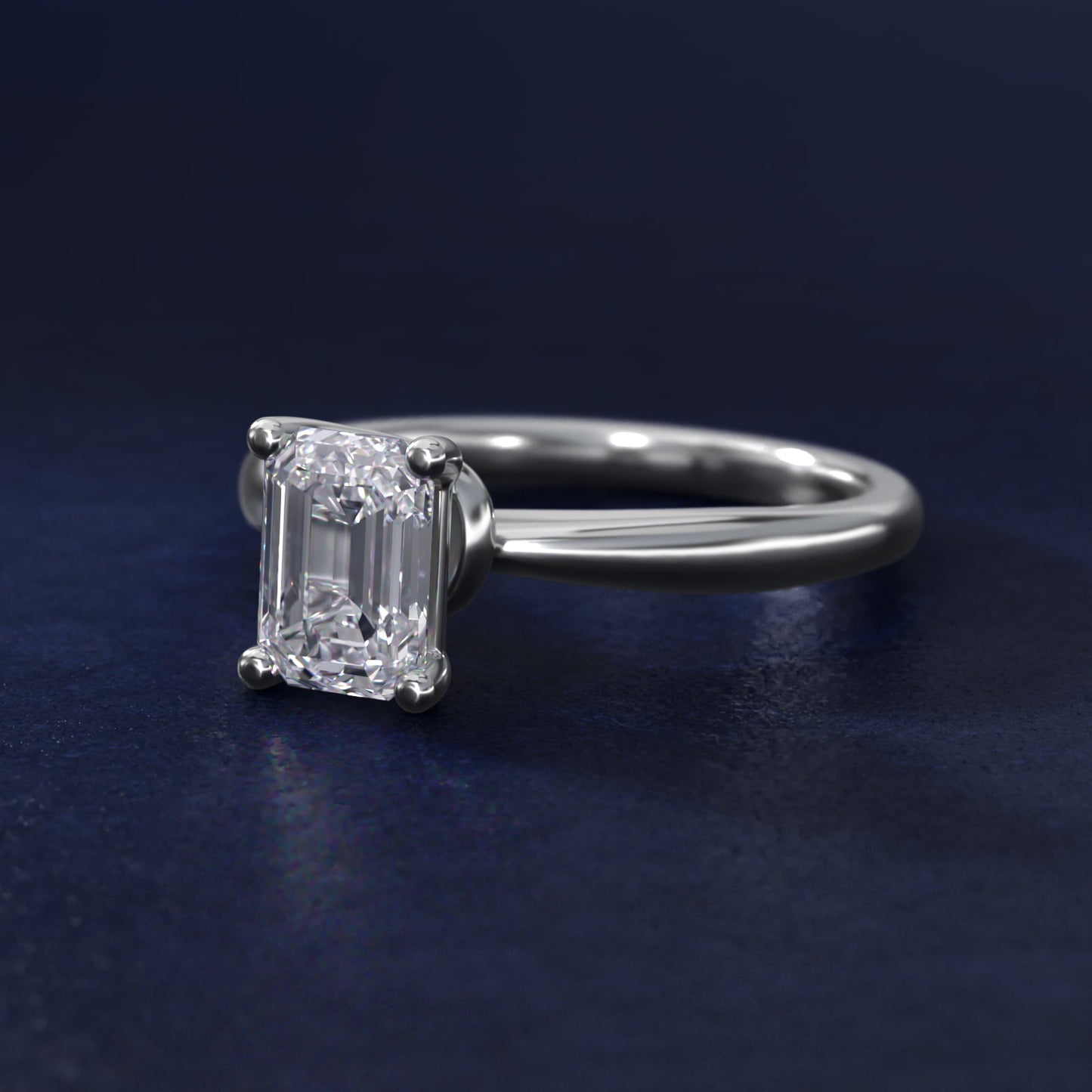 Tapered Ribbon Solitaire Engagement Ring in 14k White Gold - Emerald Center