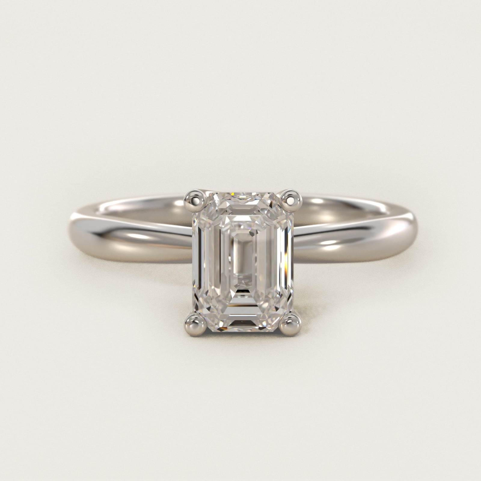 Tapered Ribbon Solitaire Engagement Ring in 14k White Gold - Emerald Center
