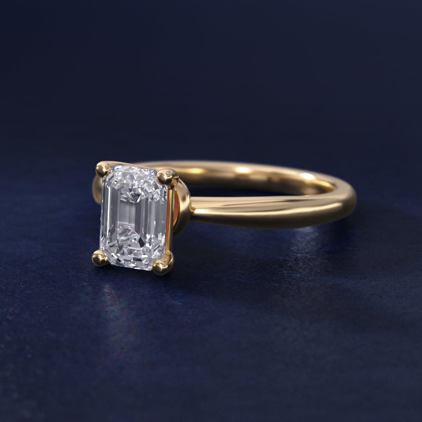 Tapered Ribbon Solitaire Engagement Ring in 14k Yellow Gold - Emerald Center