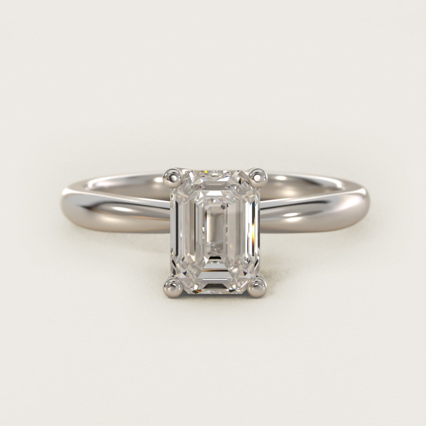 Tapered Ribbon Solitaire Engagement Ring in Platinum - Emerald Center