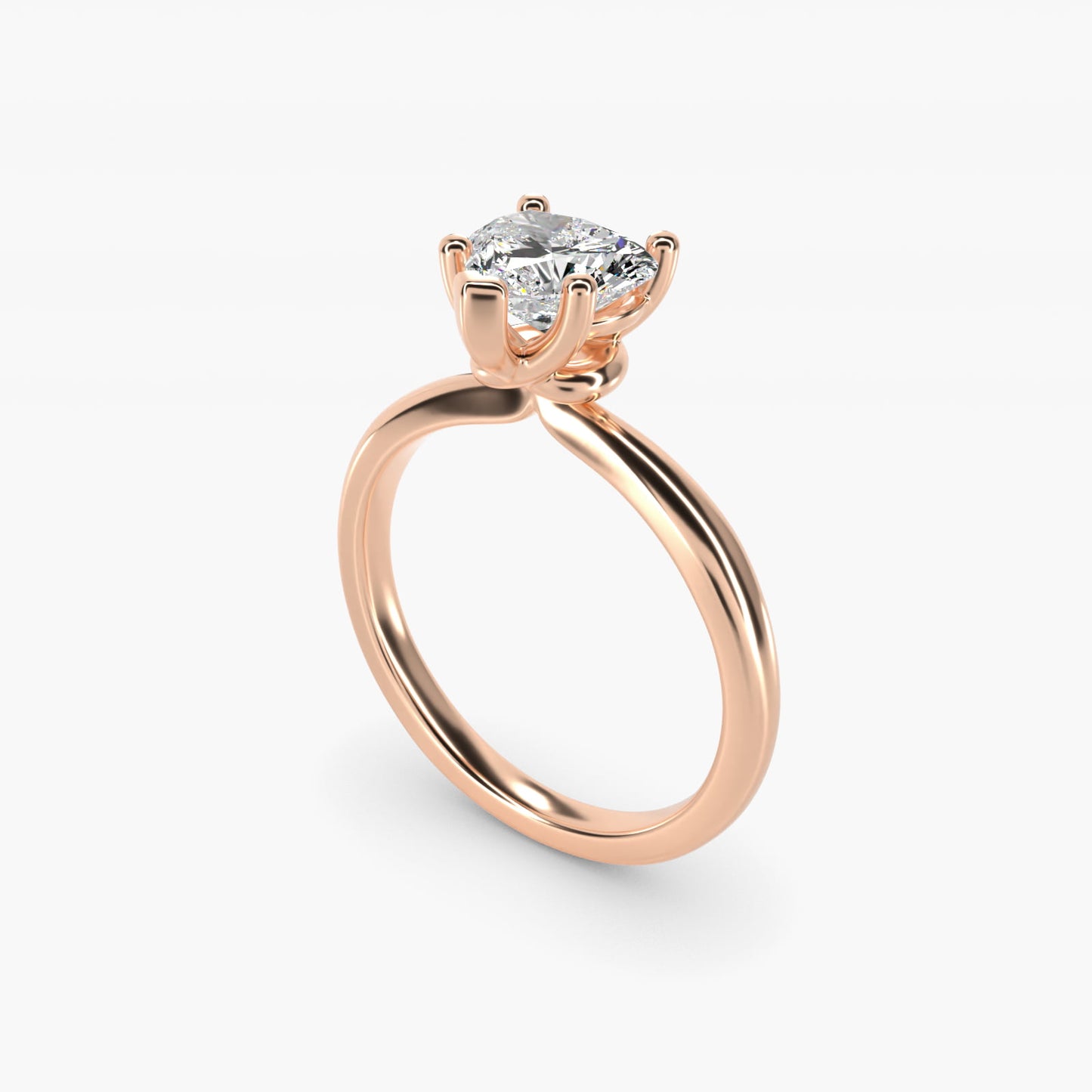 Tapered Ribbon Solitaire Engagement Ring in 14k Rose Gold - Heart Center