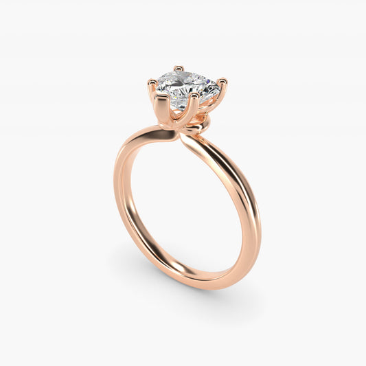 Tapered Ribbon Solitaire Engagement Ring in 14k Rose Gold - Heart Center