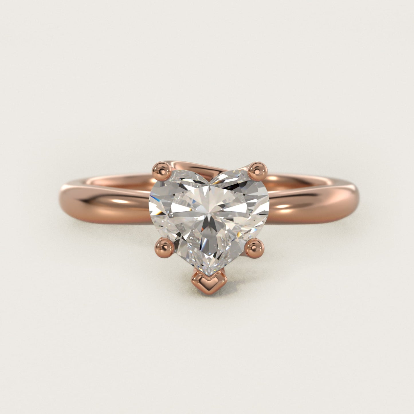 Tapered Ribbon Solitaire Engagement Ring in 14k Rose Gold - Heart Center