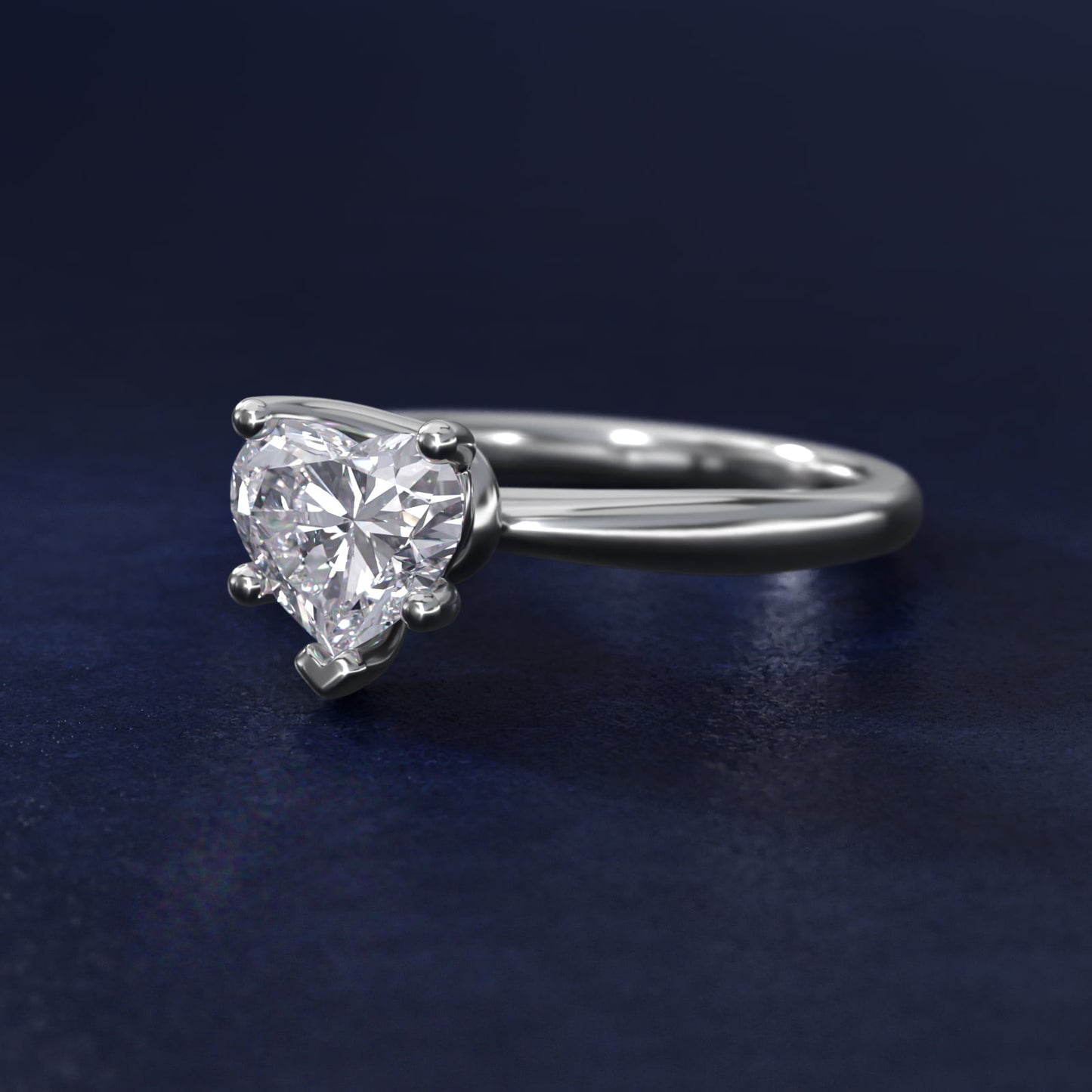 Tapered Ribbon Solitaire Engagement Ring in 14k White Gold - Heart Center