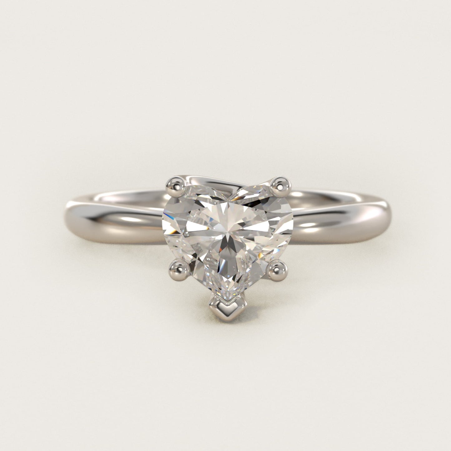 Tapered Ribbon Solitaire Engagement Ring in 14k White Gold - Heart Center