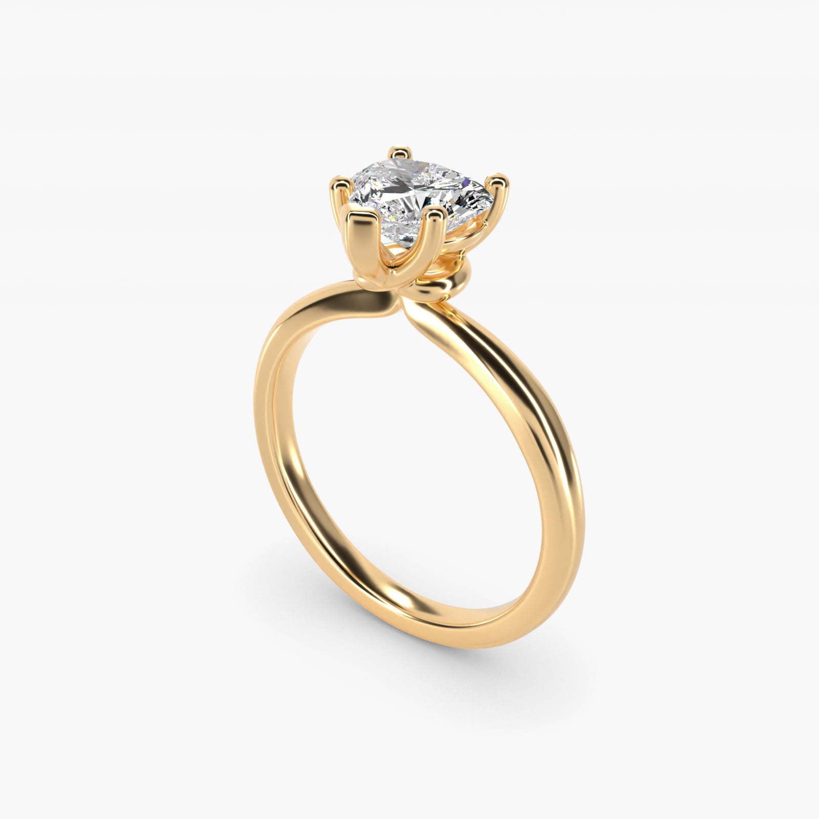 Tapered Ribbon Solitaire Engagement Ring in 14k Yellow Gold - Heart Center