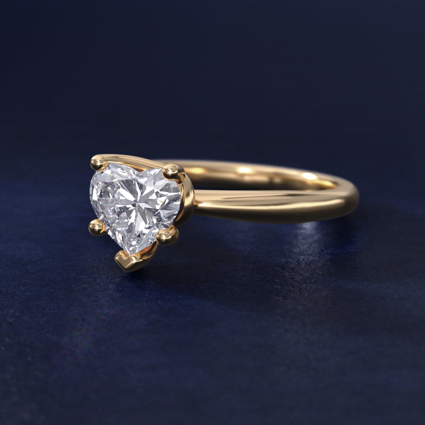 Tapered Ribbon Solitaire Engagement Ring in 14k Yellow Gold - Heart Center