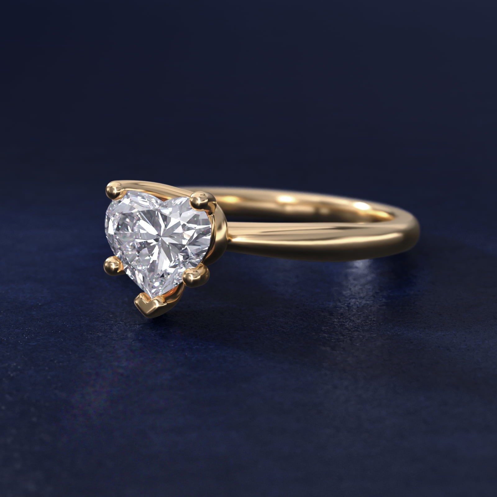 Tapered Ribbon Solitaire Engagement Ring in 18k Yellow Gold - Heart Center